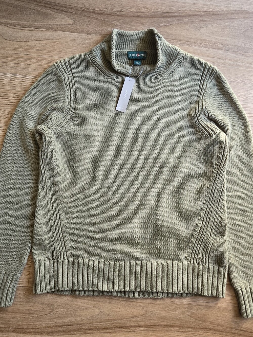 J Crew Always Retro 1988 Roll Neck Sage Knit Sweater Womens L 100% Cotton